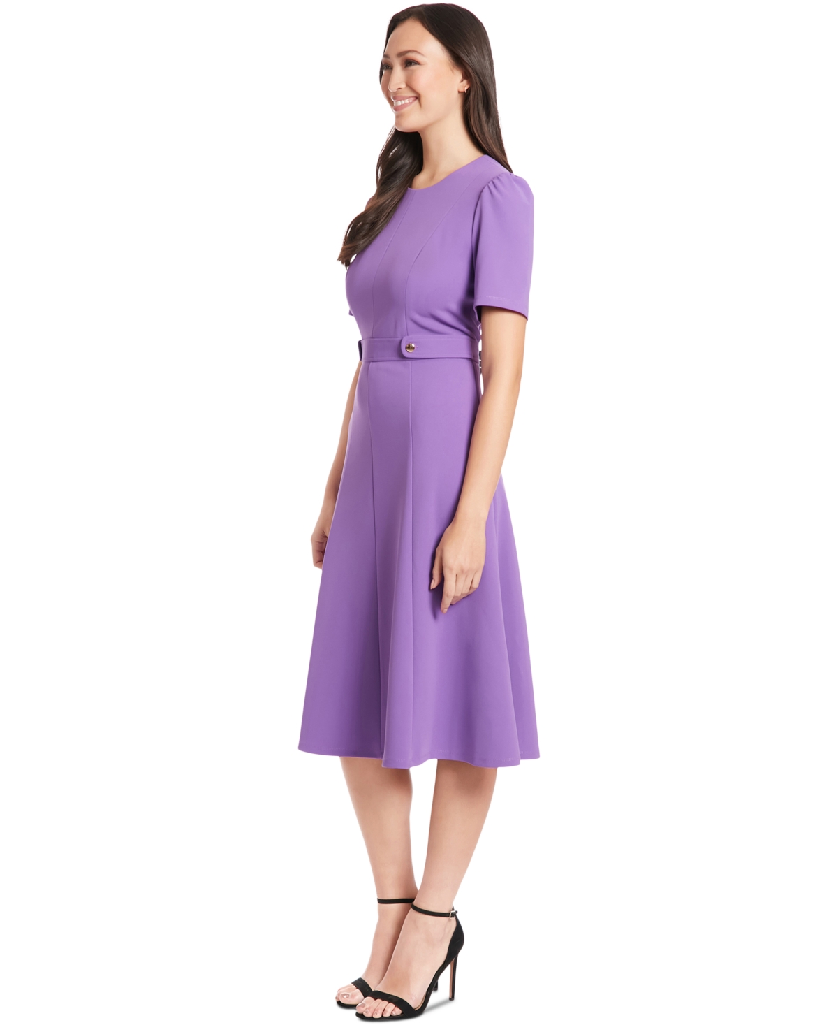 London Times Petite Fit & Flare Scuba Crepe Midi Dress
