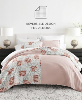 Scrolled Patchwork Reversible 3-Pc. Lightweight Quilt Set, King/California King