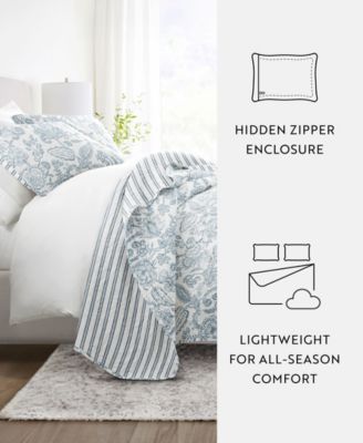 Jacobean and Stripe Reversible 2-Pc. Lightweight Quilt Set, Twin/Twin XL