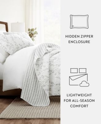 Sprouting Vines Stripe Reversible 3-Pc. Lightweight Quilt Set, King/California King