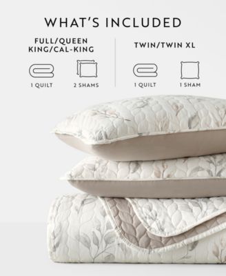 Watercolor Leaves and Stripe Reversible 3-Pc. Lightweight Quilt Set, Full/Queen