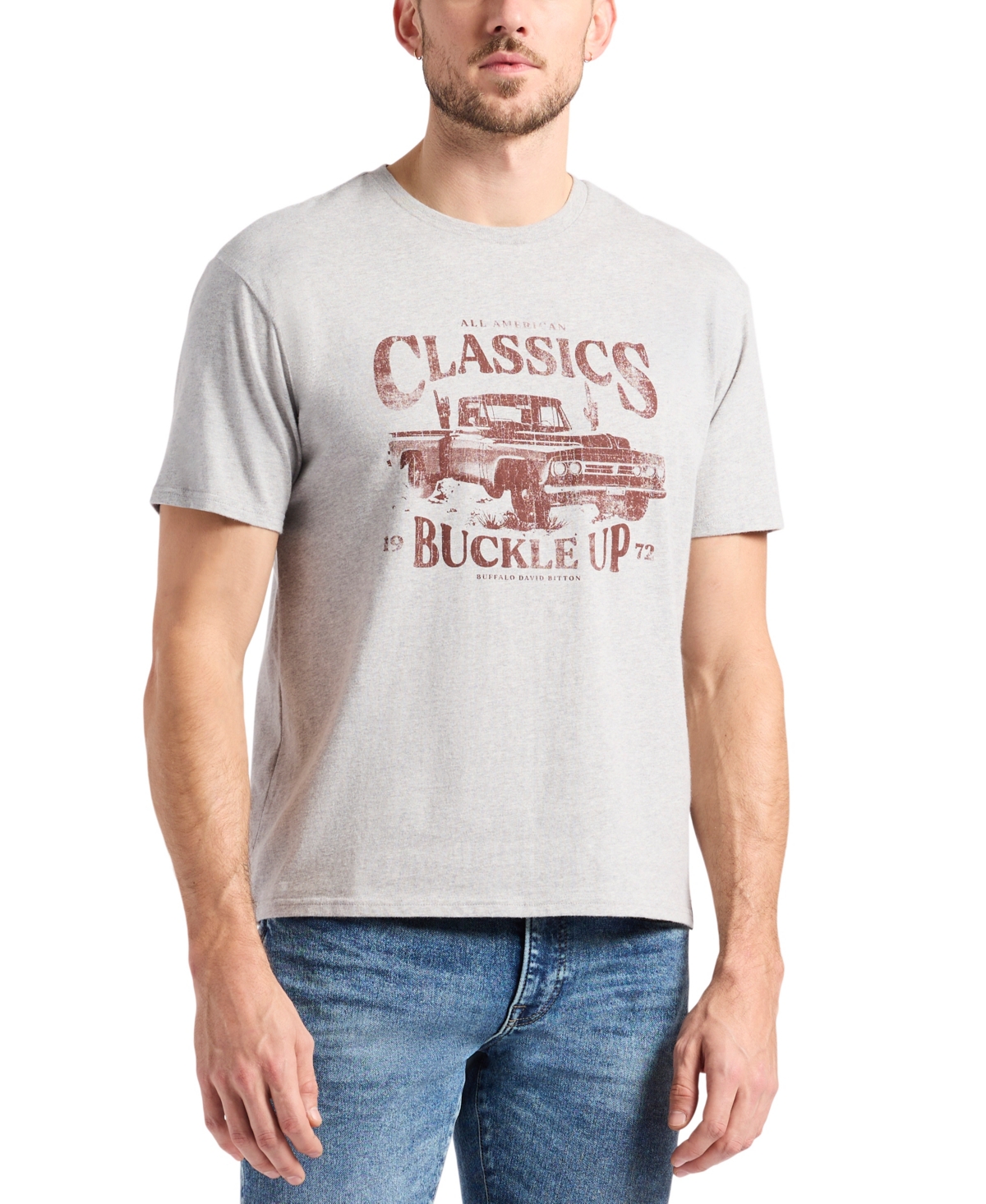 Men's Trige Graphic with Pickup Truck Print T-Shirt - Heather gray