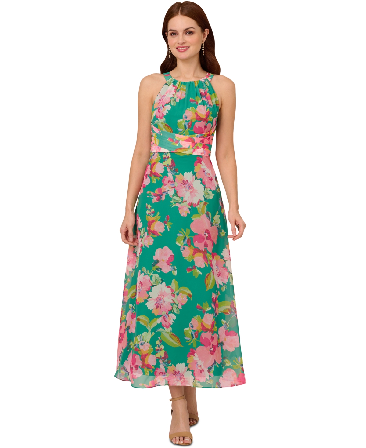 Women's Floral-Print Halter Maxi Dress - Green Multi