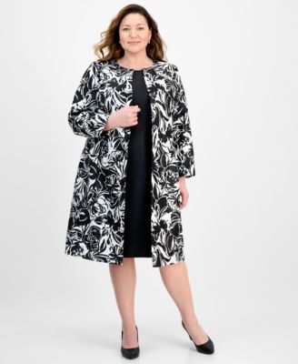Le Suit - Plus Size Floral-Print Jewel-Neck Jacket Topper & Plus Size Empire Seamed Dress
