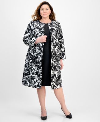 Le Suit Plus Size Floral-Print Jewel-Neck Jacket Topper & Plus