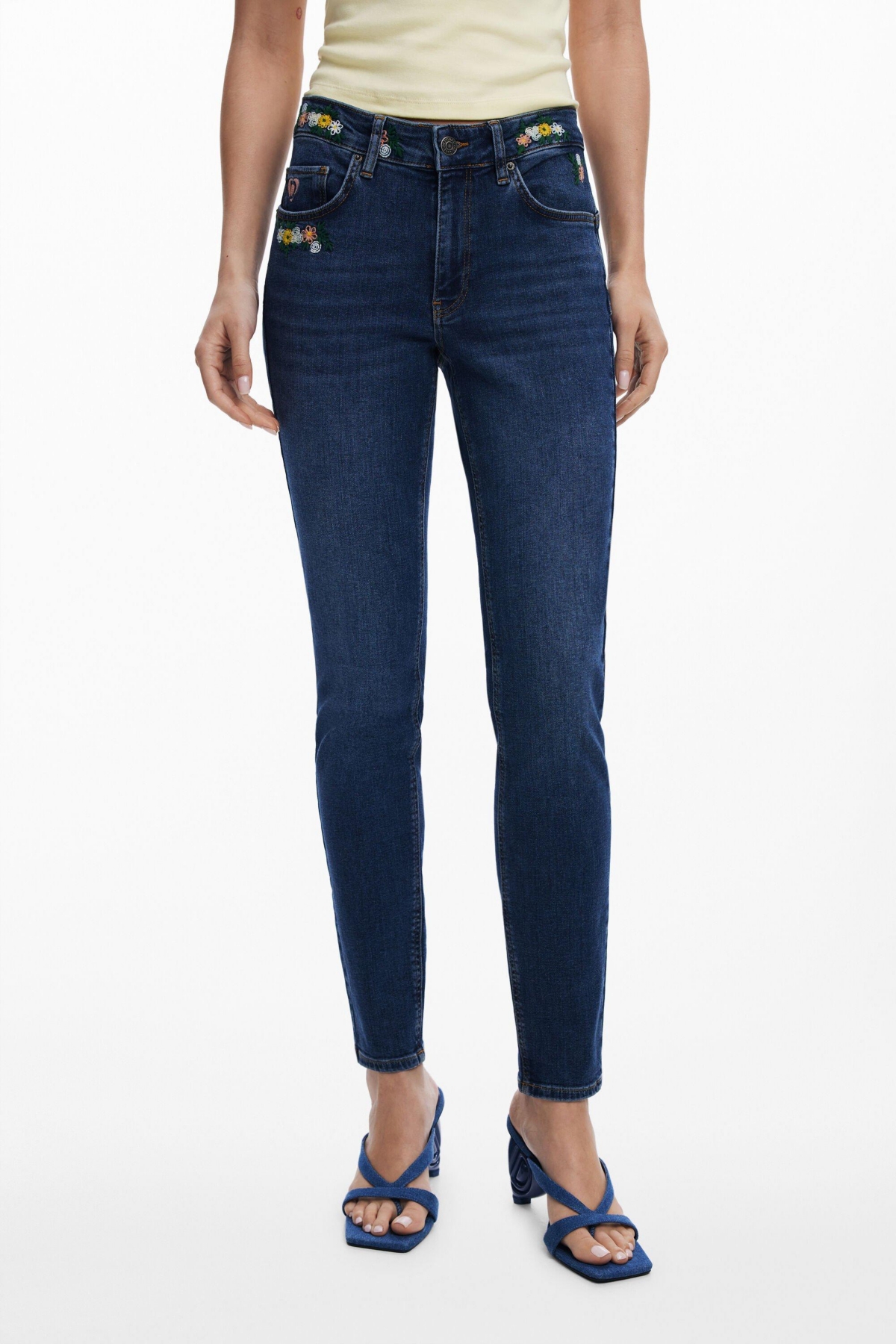 Women's Floral Skinny Jeans - Dark blue