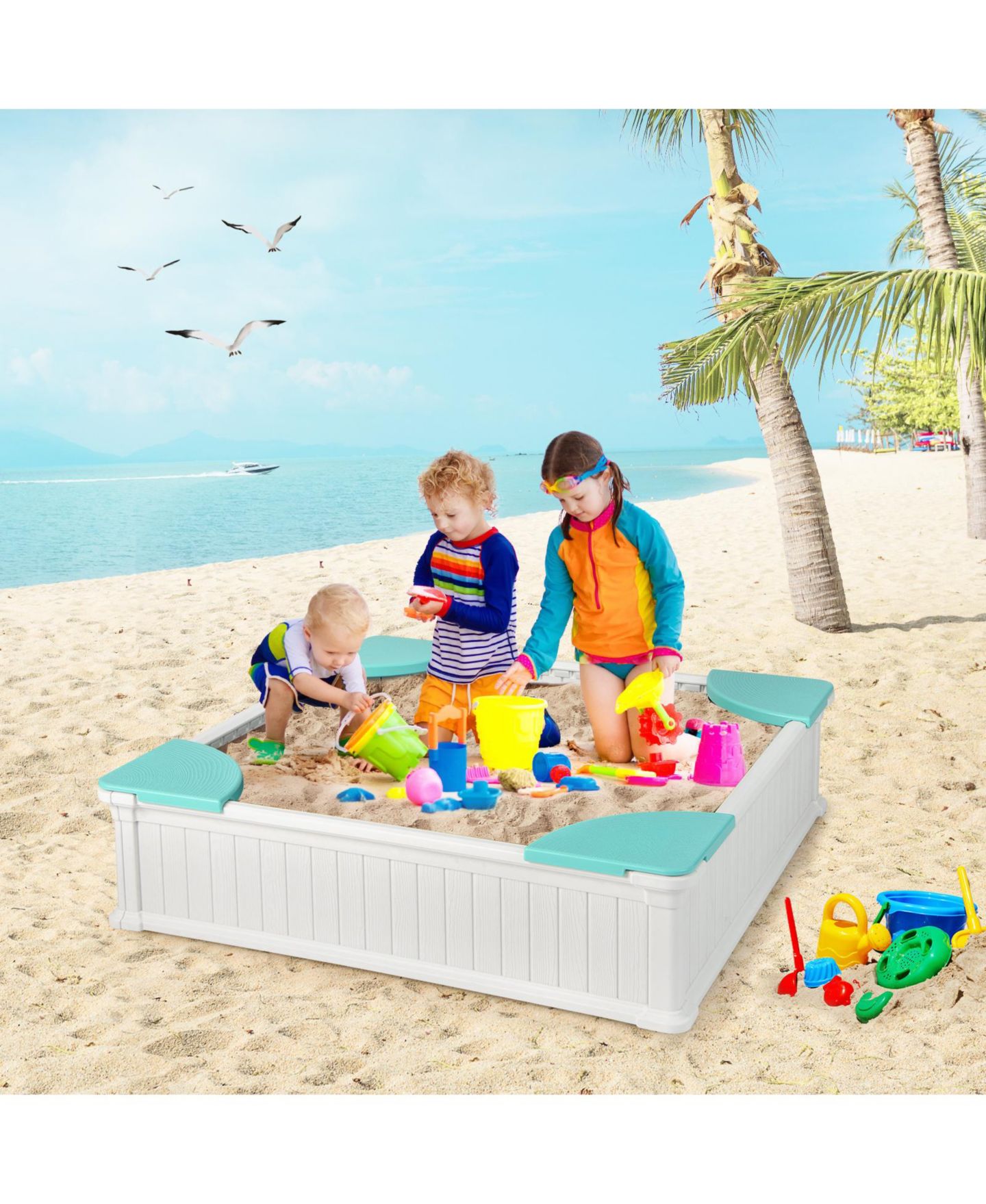Детская игрушка GOUUN Outdoor Sandbox with Oxford Cover & 4 Corner Seats, Accommodates 2-3 Kids, Ages 3+ — фото 2