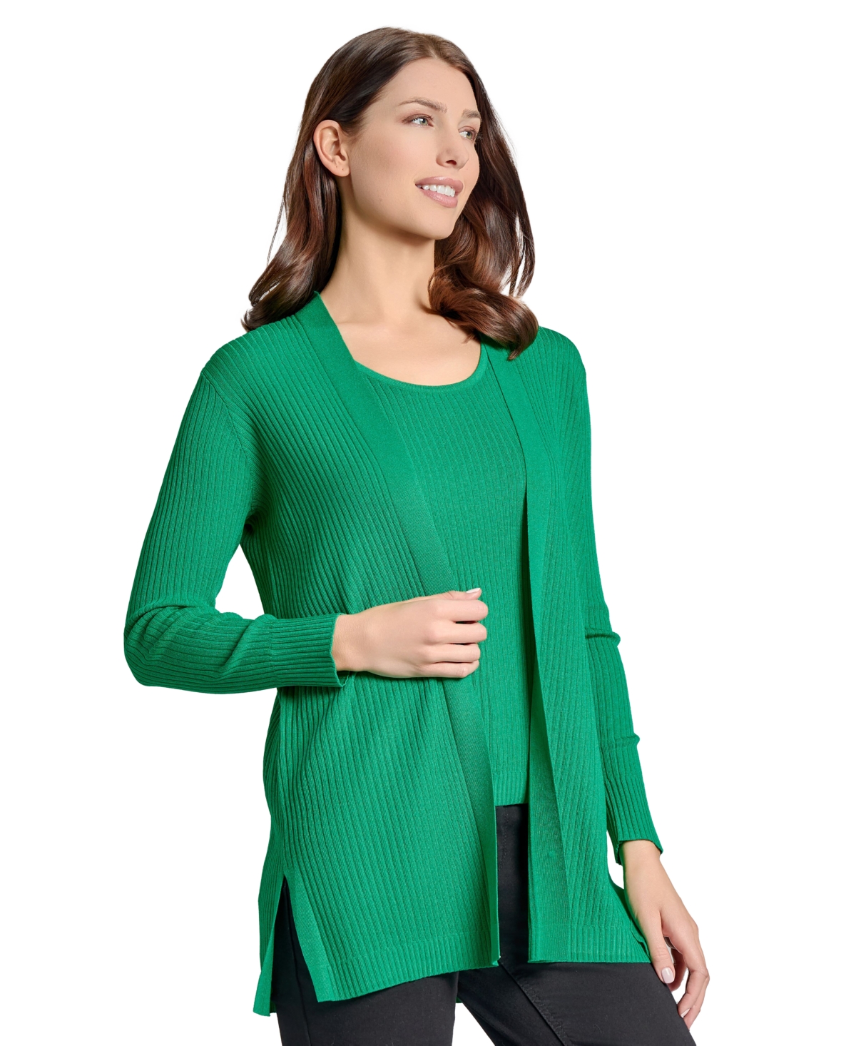 Jones New York Open Front Rib Cardigan In Kelly