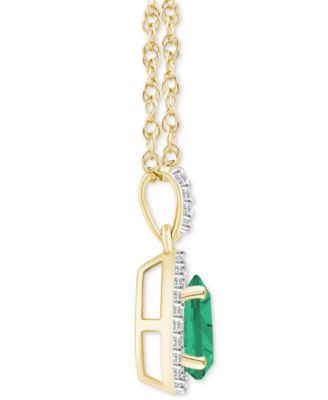 Lab-Created Emerald (3/4 ct. t.w.) & Lab-Created White Sapphire (1/6 ct. t.w.) Pear Halo 18" Pendant Necklace in 10k Gold