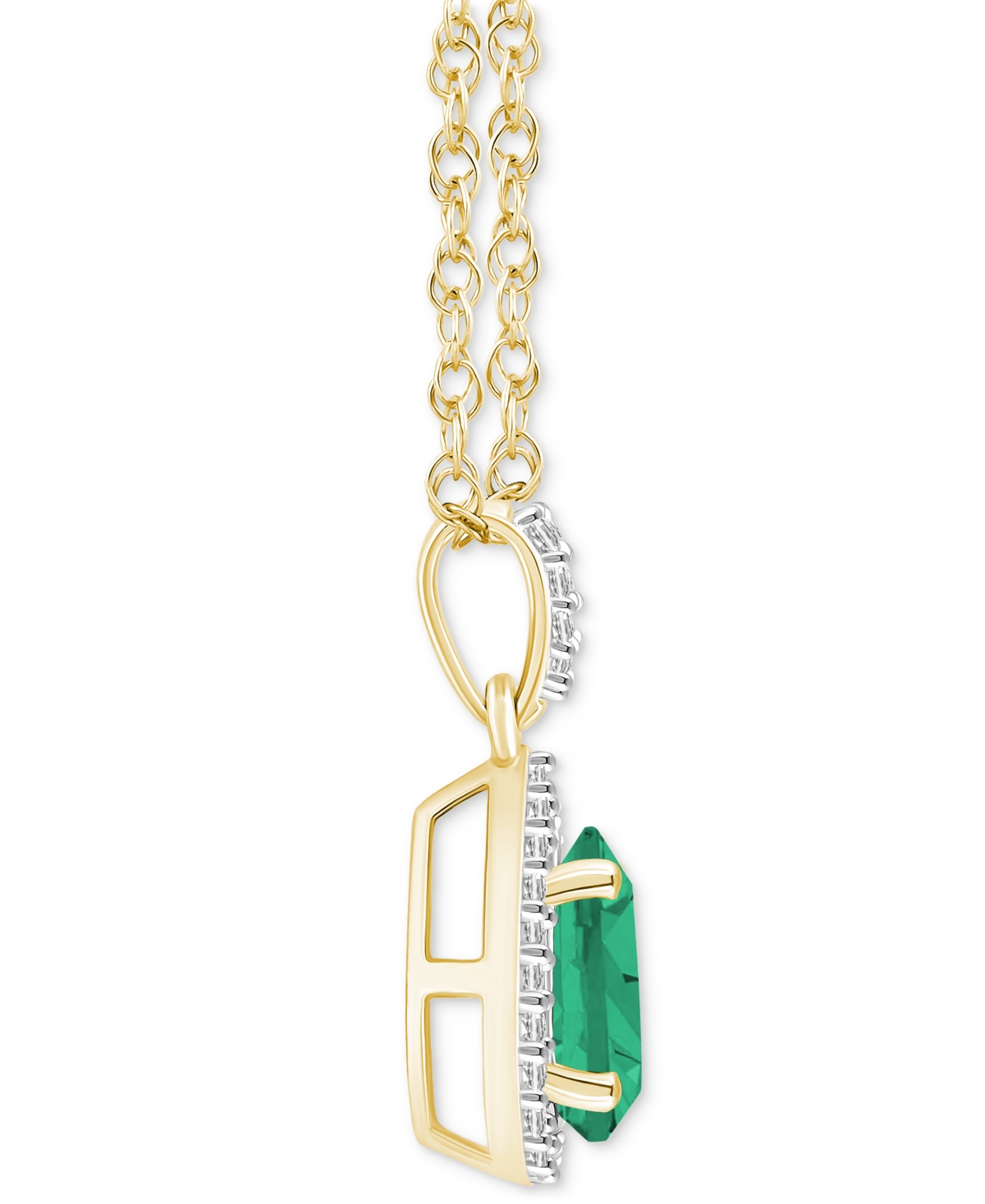 Macy's Lab-created Emerald (3/4 Ct. T.w.) & Lab-created White Sapphire (1/6 Ct. T.w.) Pear Halo 18" Pendant In Emerald,gold