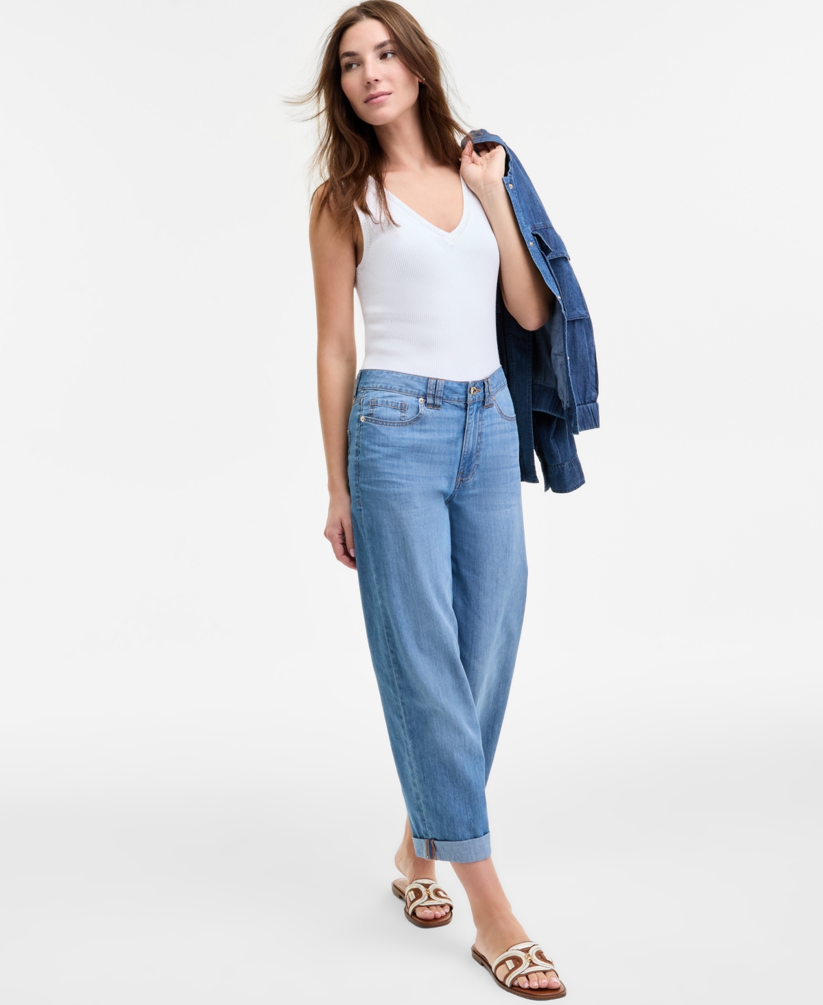Women's Relaxed-Fit Utility Chambray Jeans - Med Benson
