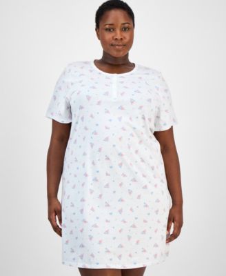 Plus Size Cotton Essential Henley Sleep Shirt, Exclusively at Macy's