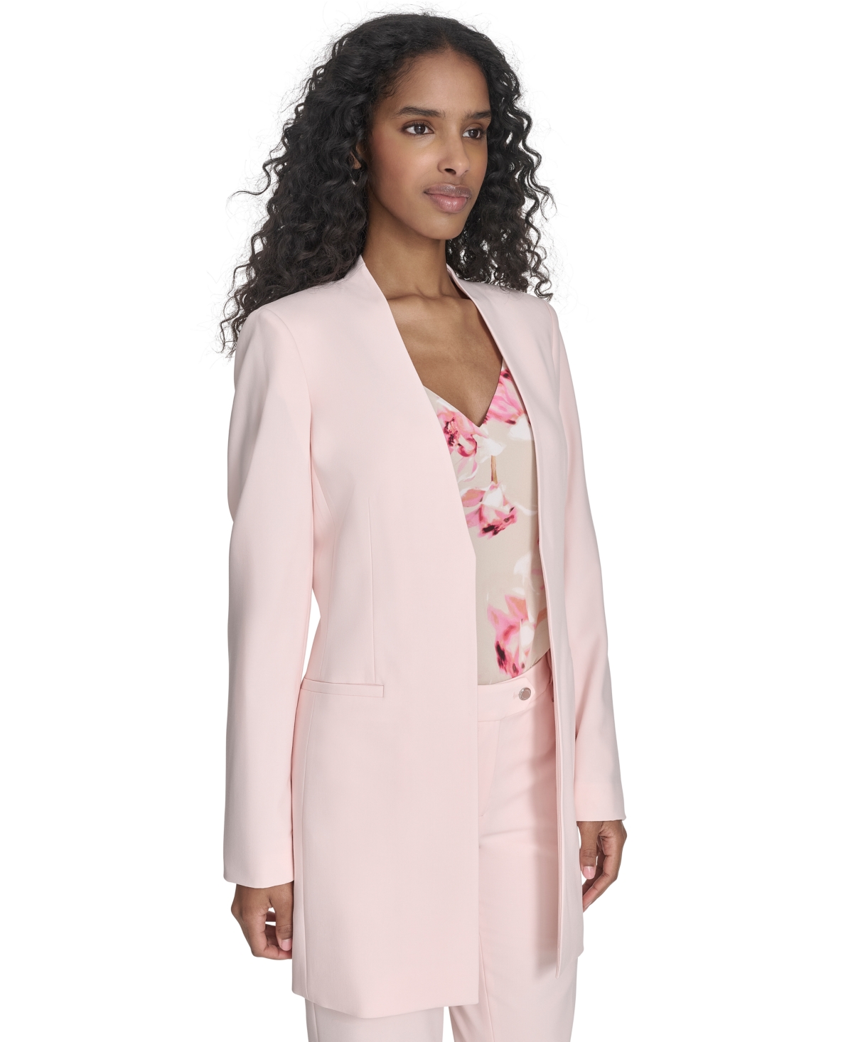 Shop Calvin Klein Petite Collarless Open-front Jacket In Parfait