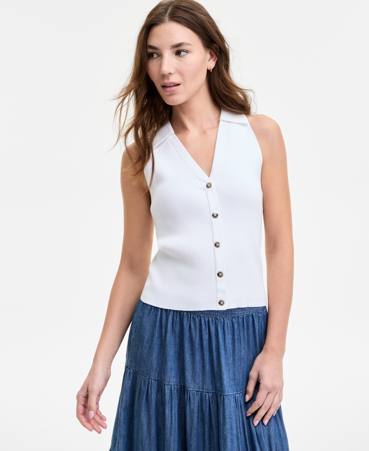 Nautica Jeans Women's Cotton Collared Sleeveless Sweater