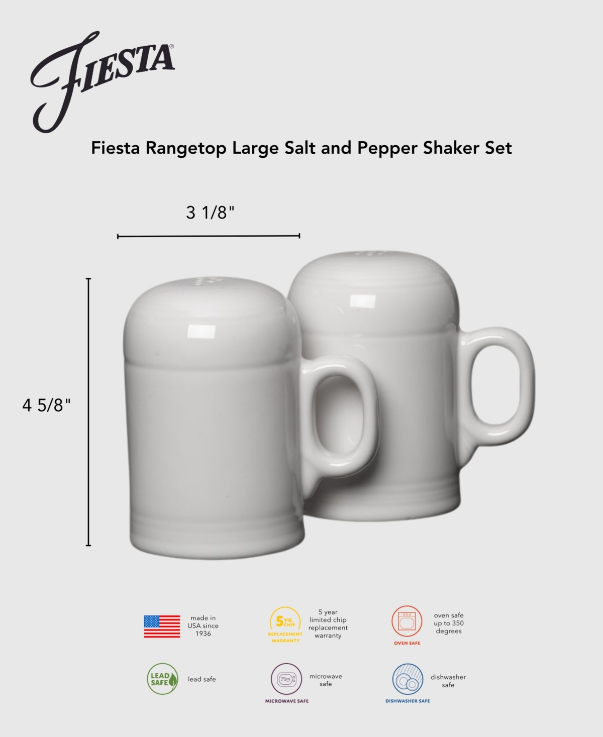 Fiesta Linen Rangetop Large Salt And Pepper Shaker Set In White