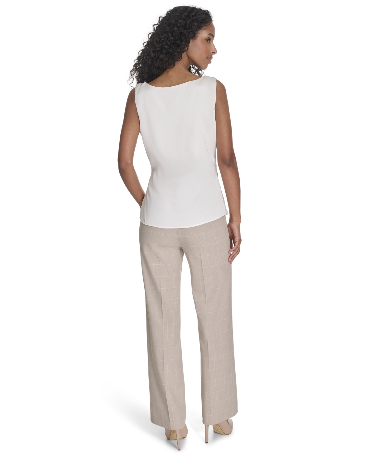 Calvin Klein Petite Solid Sleeveless Blouse In White
