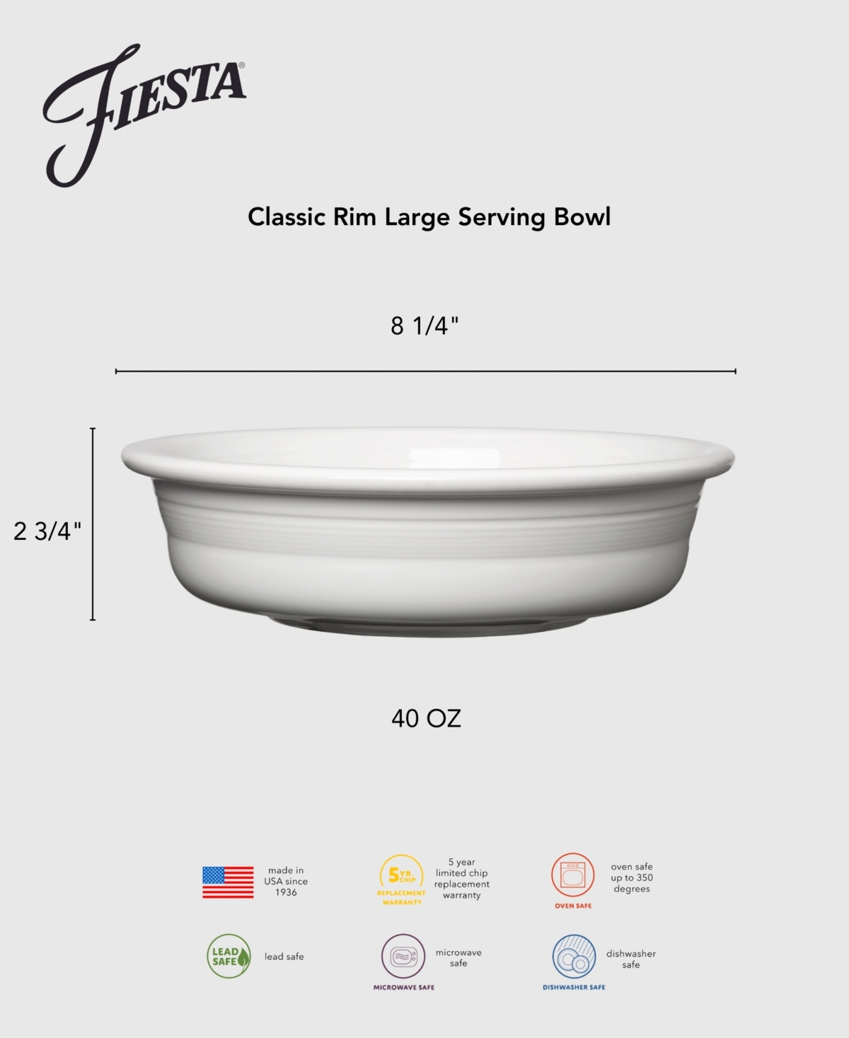 Fiesta Classic Rim Large Serving Bowl, 40 Oz.