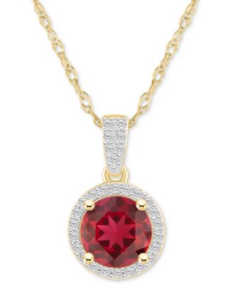 Macy's - Lab-Created Emerald (1-1/4 ct. t.w.) & Lab-Created White Sapphire (1/6 ct. t.w.) Halo 18" Pendant Necklace in 14k Gold