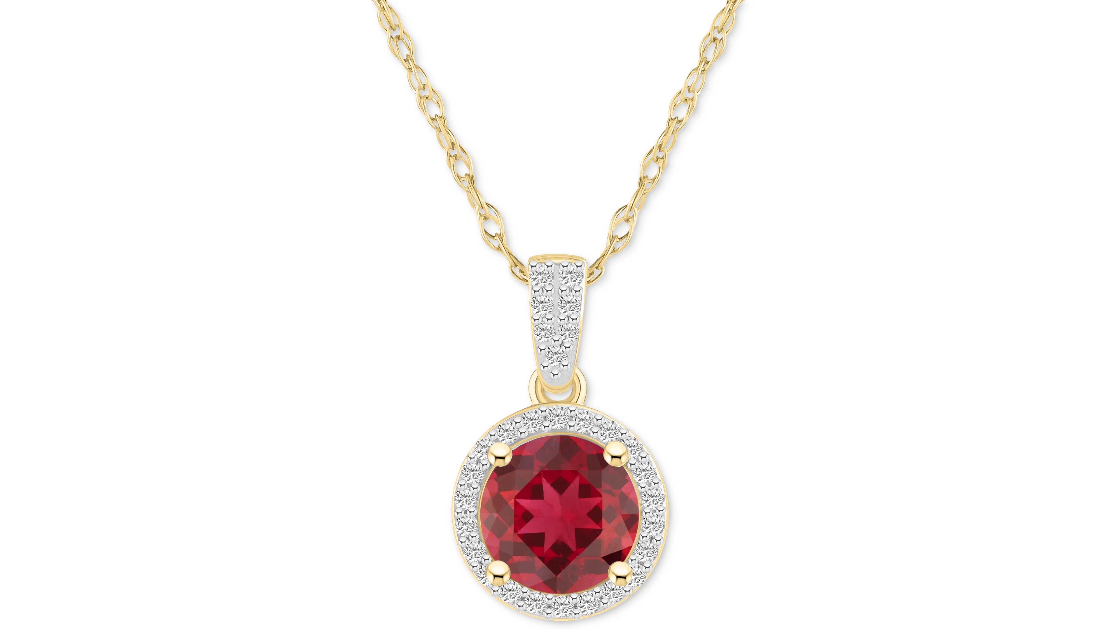Lab-Created Ruby (1-1/2 ct. t.w.) & White Sapphire (1/6 Halo 18" Pendant Necklace 10k Yellow Gold (Also Sapphi