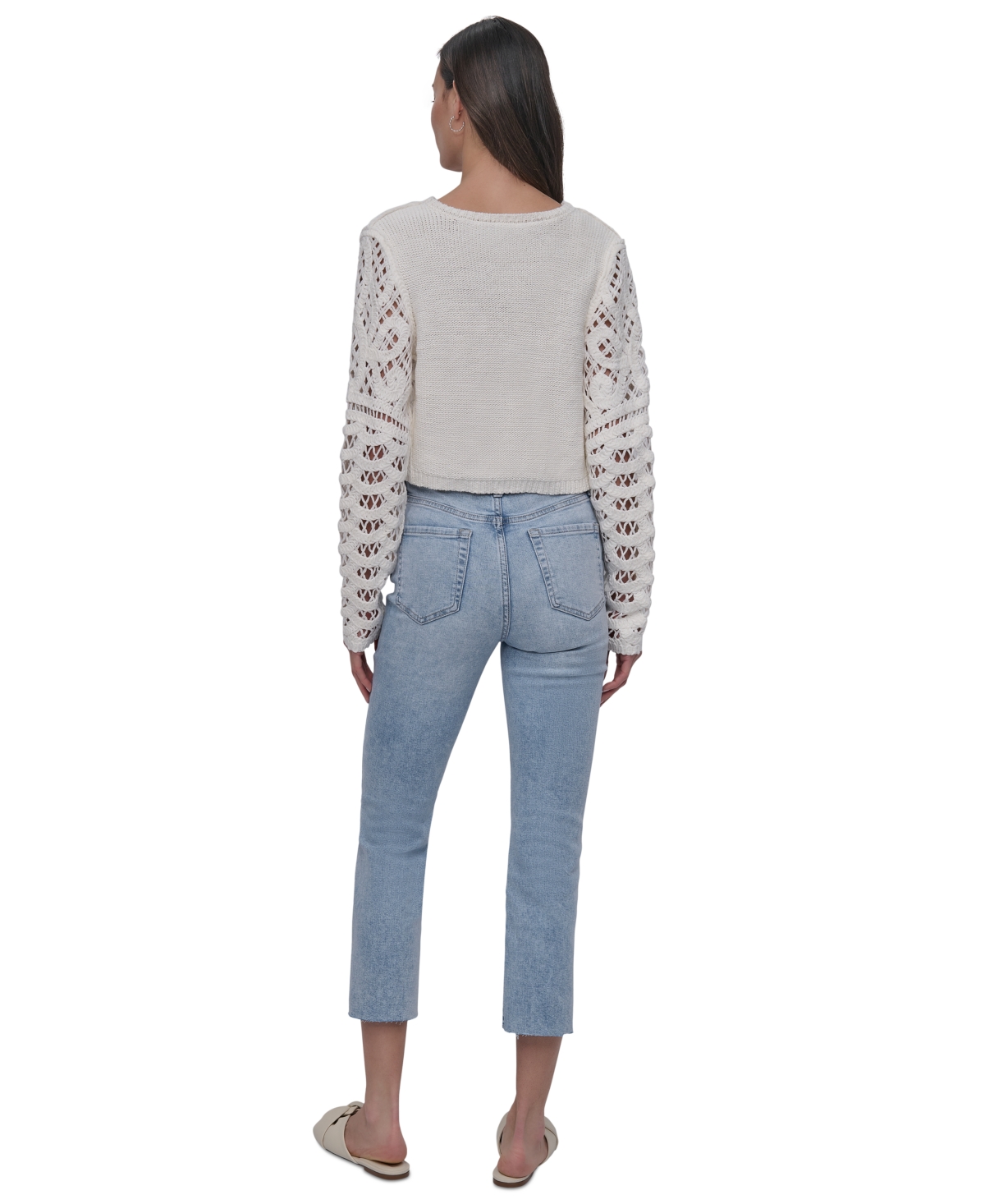 DKNY JEANS WOMEN'S COTTON CROCHET SWEATER 