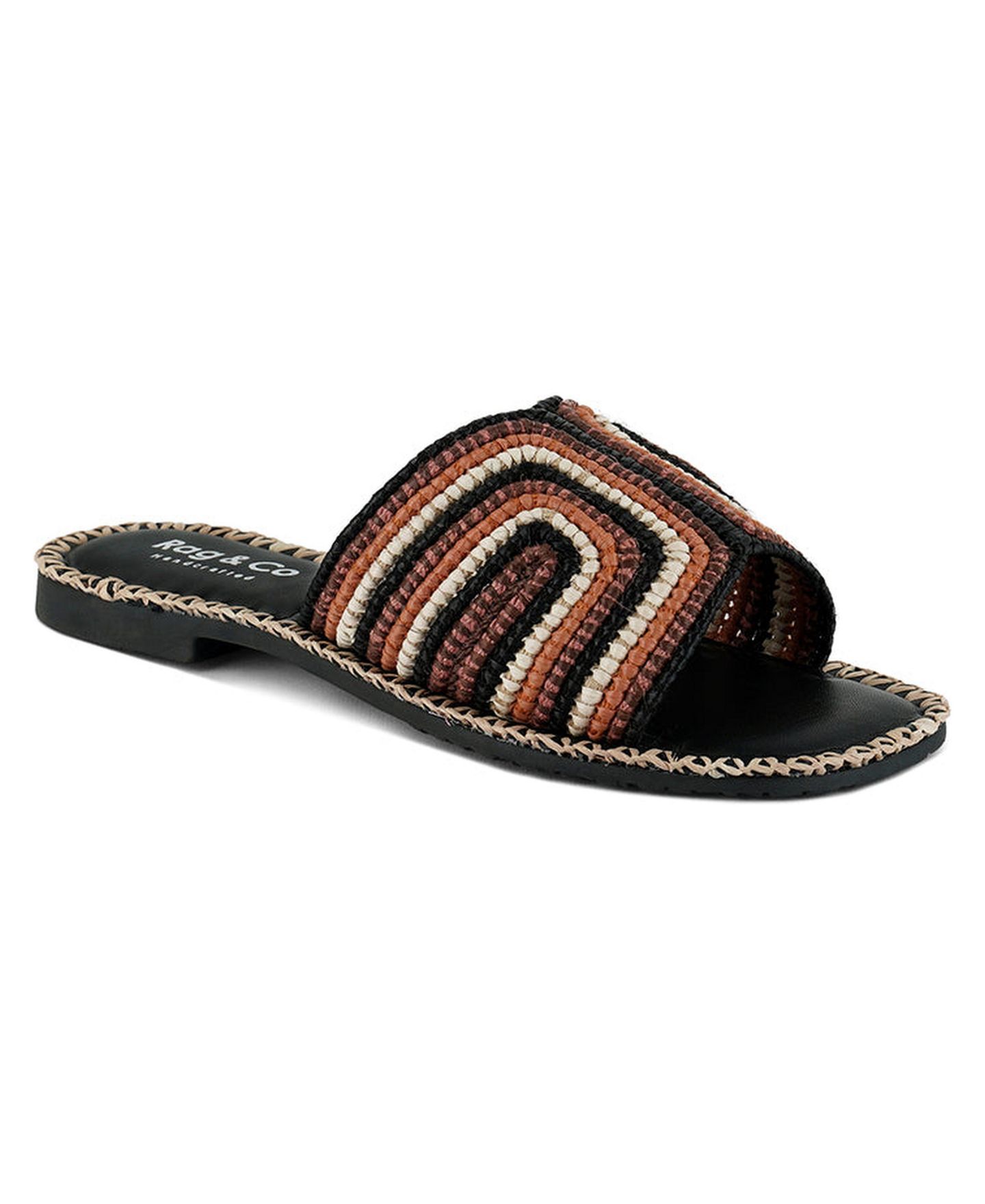 Женские балетки Rag & Co Kente Patterned Raffia Slip-On, цвет: Чёрный — фото 3