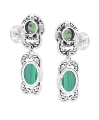 Sterling Silver Malachite Peridot Desert Bloom Dangle Earrings