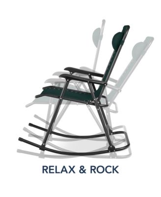 Folding Outdoor Zero Gravity Rocking Lounge Chair w/ Headrest Pillow