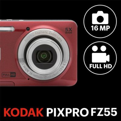KODAK PIXPRO FZ55-BK 16MP Digital Camera 5X Optical Zoom 28mm Wide Angle 1080P Full HD Video 2.7" LCD Vlogging Camera. Bundle with SD Card and