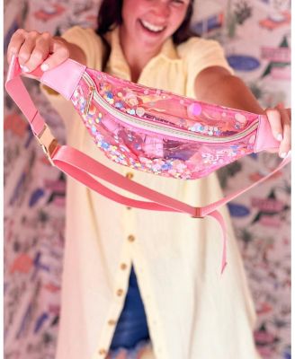 Clear Pink Confetti Belt Bag, Fashionable Designer Fanny Pack For Women