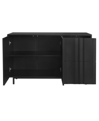 Wave Pattern Storage Cabinet with 2 Doors and 2 Drawers, Adjustable, Suitable for Study, Entrance and Living Room