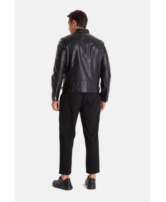 Men's Leather Biker Jacket, Black