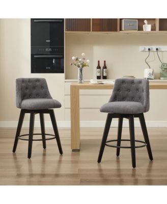  Set of 2  Linen Upholstered, Tufted Back  25" Swivel   Counter Height Stools