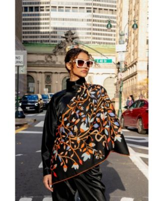 Double Sided Wool Silk Scarf Of Night's Enchanted Garden