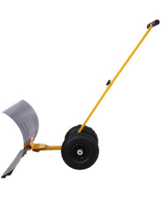 Snow Shovel with Wheels, Snow Pusher, Cushioned Adjustable Angle Handle Snow Removal Tool, 29" Blade, 10" Wheels,yellow color