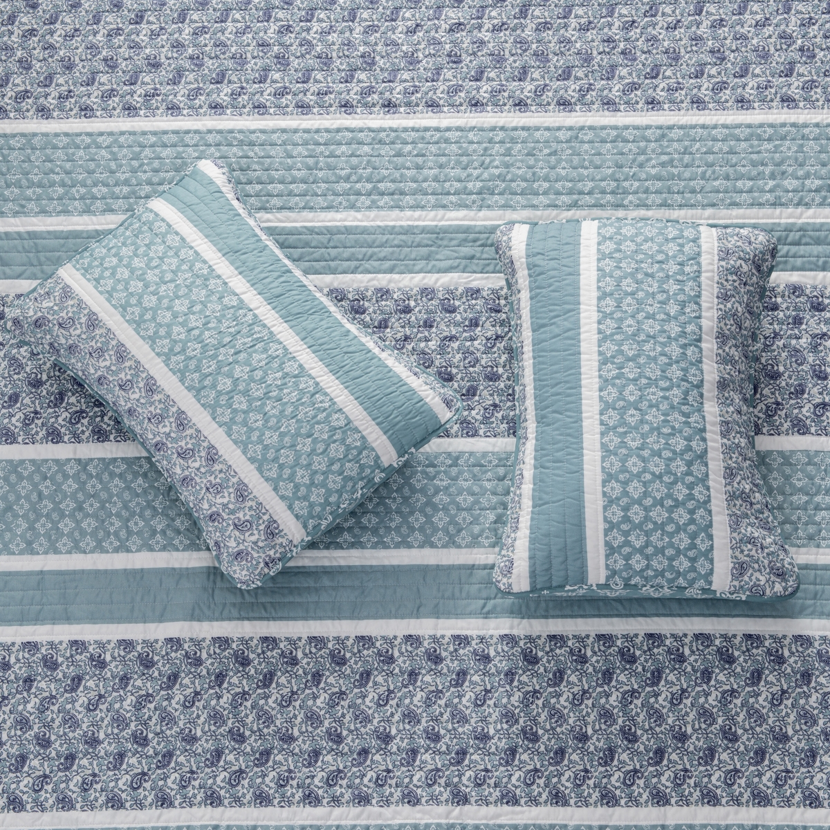 Linery & Co. Stripe Paisley Microfiber Quilt Set With Shams