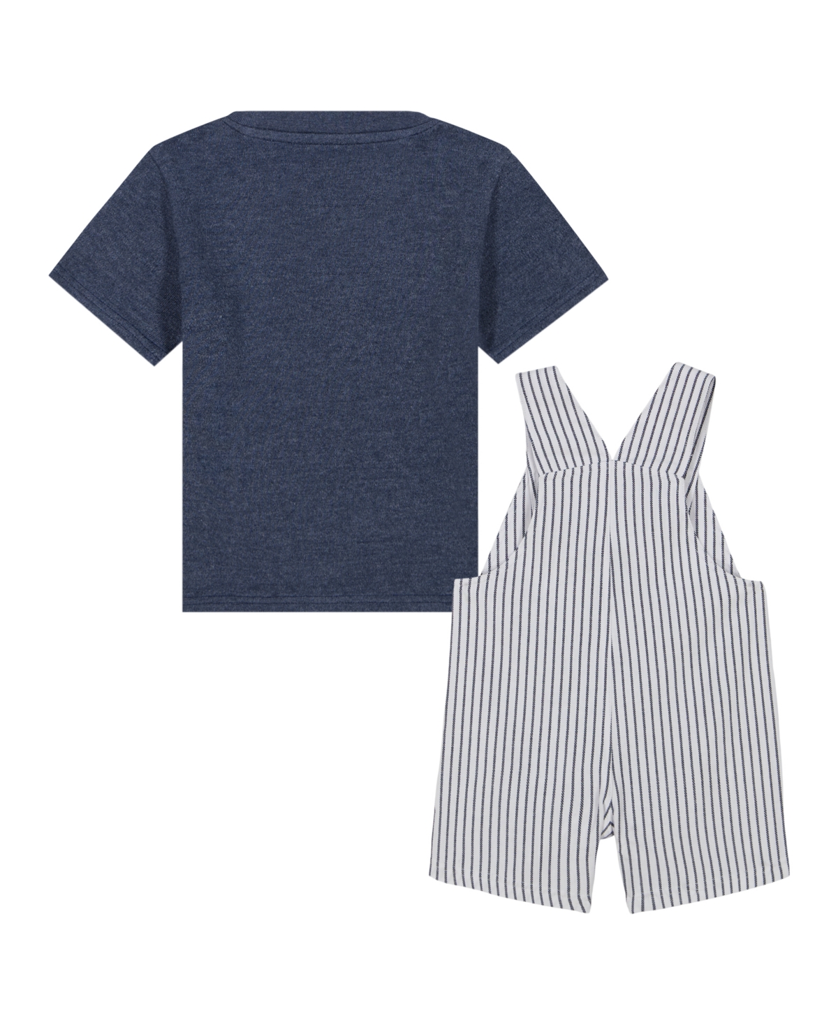 Tommy Hilfiger Baby Boy 2-piece Solid T-shirt Vertical Stripe Shortalls Set In Navy Blazer,bright White Stripe