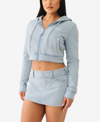 Women's Washed Raw Edge Big T Hoodie Sweatshirt