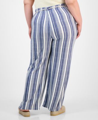 Trendy Plus Size Printed Rope-Belt Stretch Pants