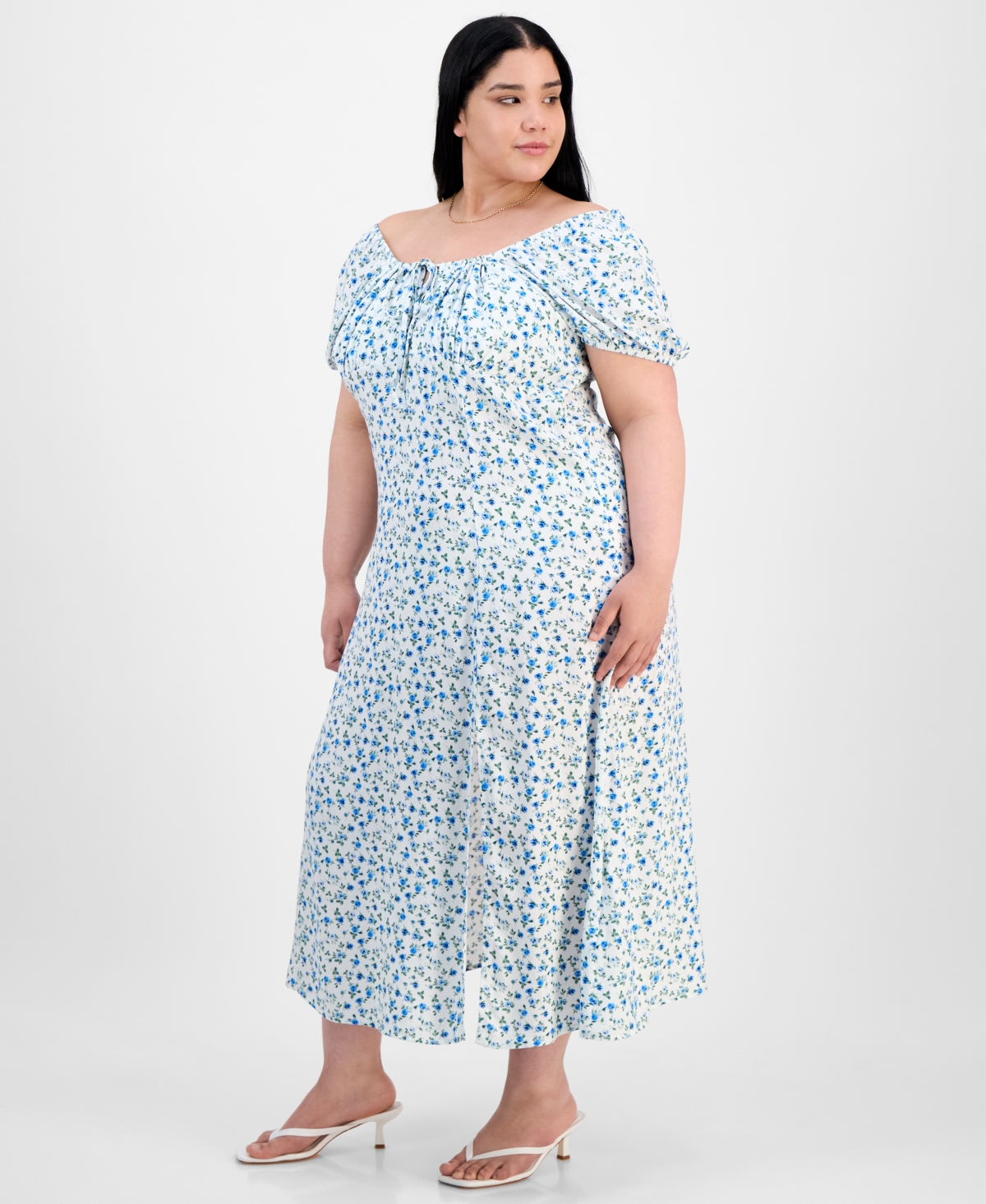 ABSOLUTELY FAMOUS TRENDY PLUS SIZE PUFFED-SLEEVE DRESS 