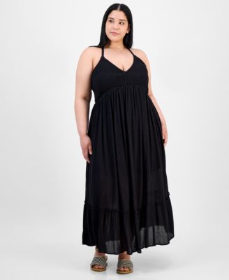 Absolutely Famous - Trendy Plus Size Smocked X-Back Maxi Dress