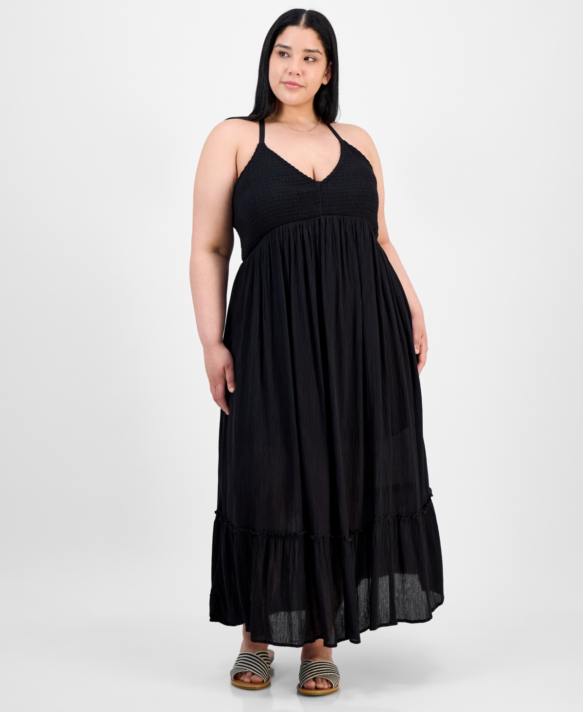 Absolutely Famous Trendy Plus Size Smocked X-back Maxi Dress