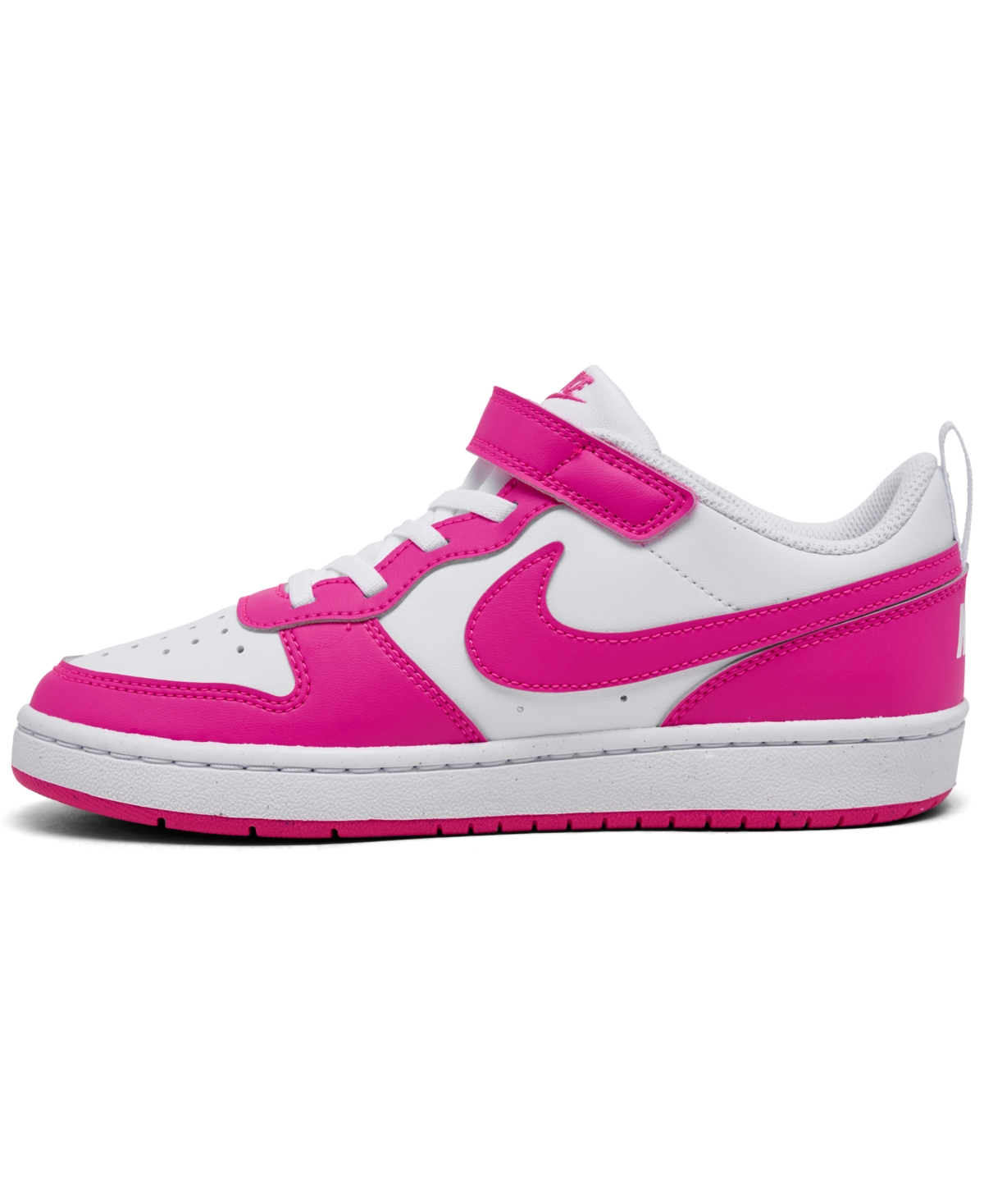 Nike Little Girls Court Borough Low Recraft Fastening Strap Casual Sneakers From Finish Line In White,laser Fuchsia
