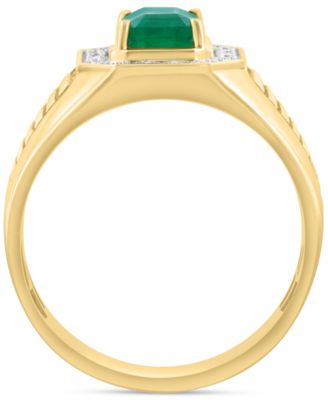 EFFY&reg; Men's Emerald (1-1/6 ct. tw.) & Diamond (1/3 ct. t.w.) Brick Texture Ring in 14k Gold