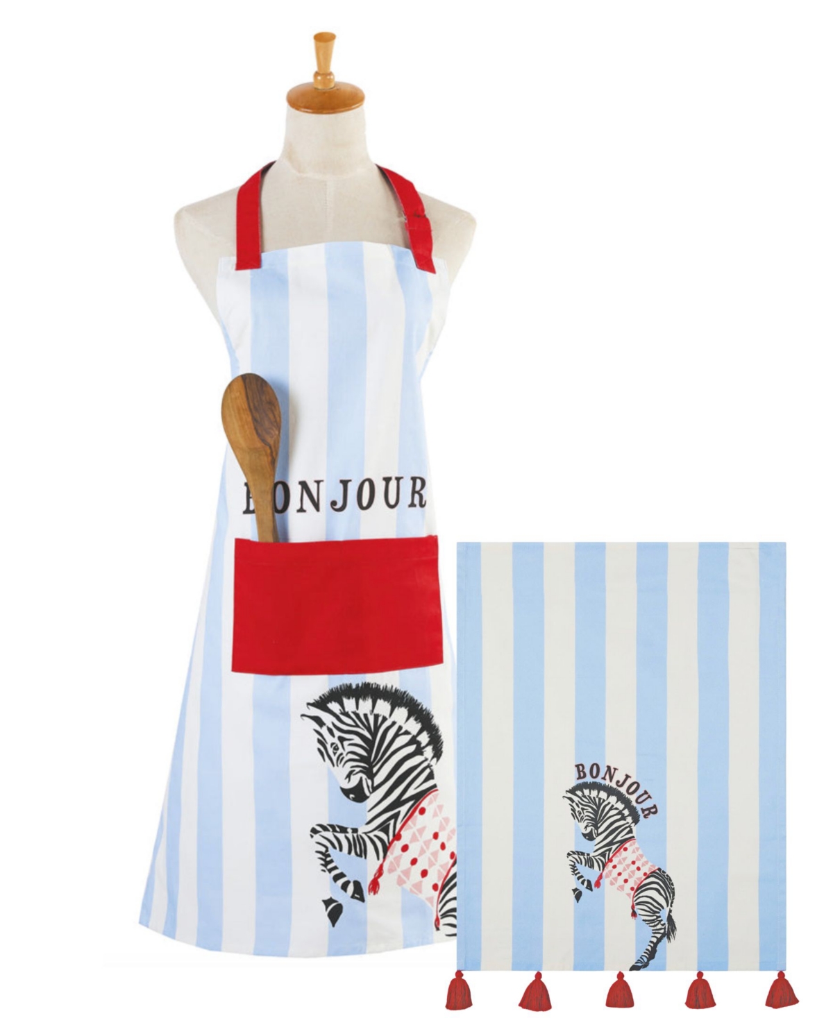 Zebra Bonjour Cotton Apron and Kitchen Towel Set - Multi