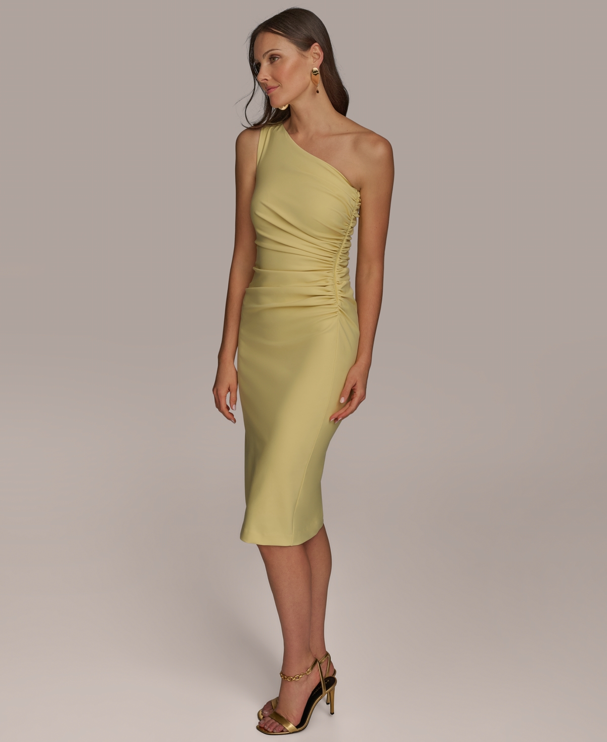 Donna Karan New York Ruched One-shoulder Cocktail Dress In Green