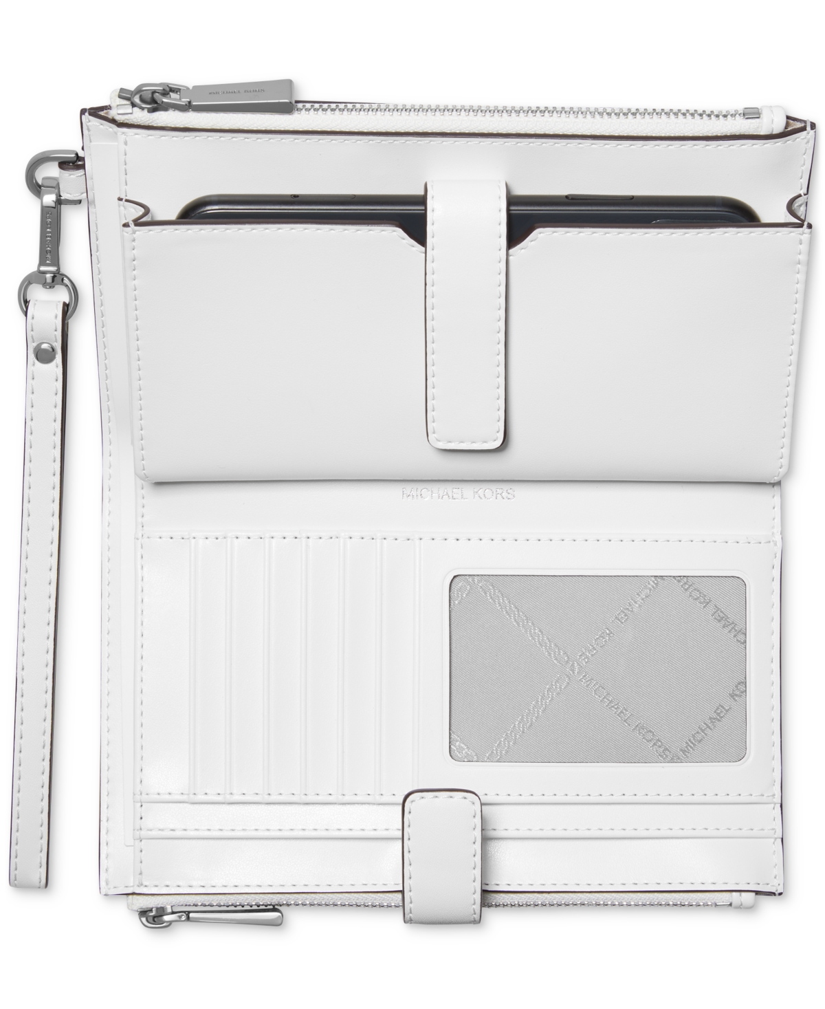 Michael Kors Michael  Jet Set Double Zip Wristlet In Optic White,aluminum