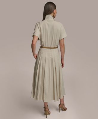 Donna Karan New York Women's Linen-Blend Belted Shirtdress
