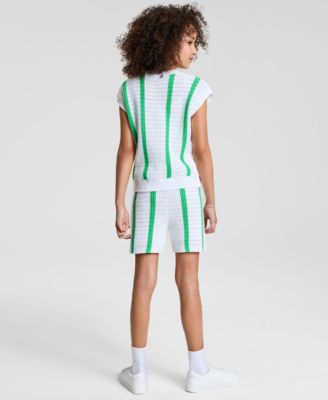 Epic Threads Big Girls Striped Crochet Knit Top, Exclusively At Macy's