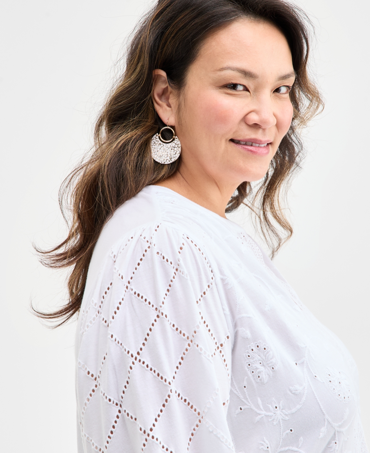 Style & Co Plus Size Solid Split-neck Eyelet Top, Exclusively At Macy's In White