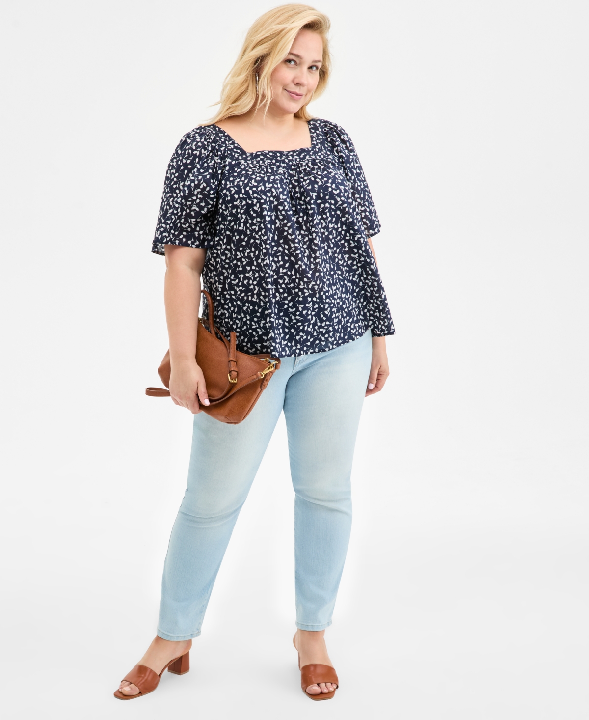 Style & Co Plus Size Printed Square-neck Top, Exclusively At Macy's In Fauna Industrial Blue